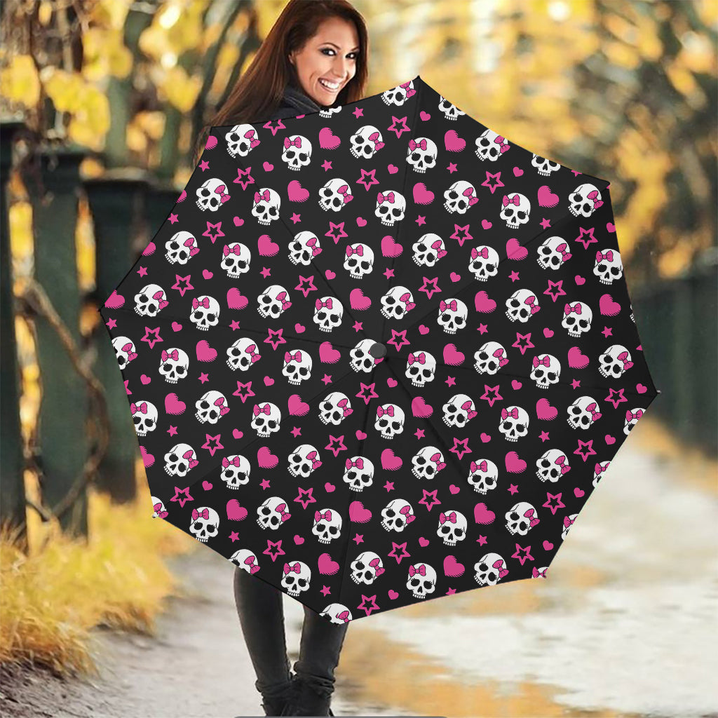 Girly Emo Skull Pattern Print Foldable Umbrella