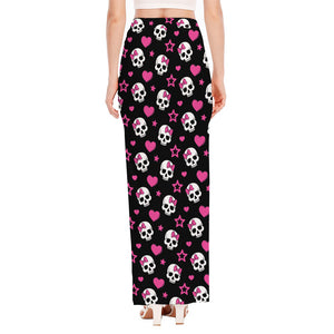 Girly Emo Skull Pattern Print High Slit Maxi Skirt