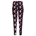 Girly Emo Skull Pattern Print High-Waisted Pocket Leggings