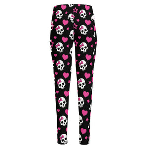 Girly Emo Skull Pattern Print High-Waisted Pocket Leggings