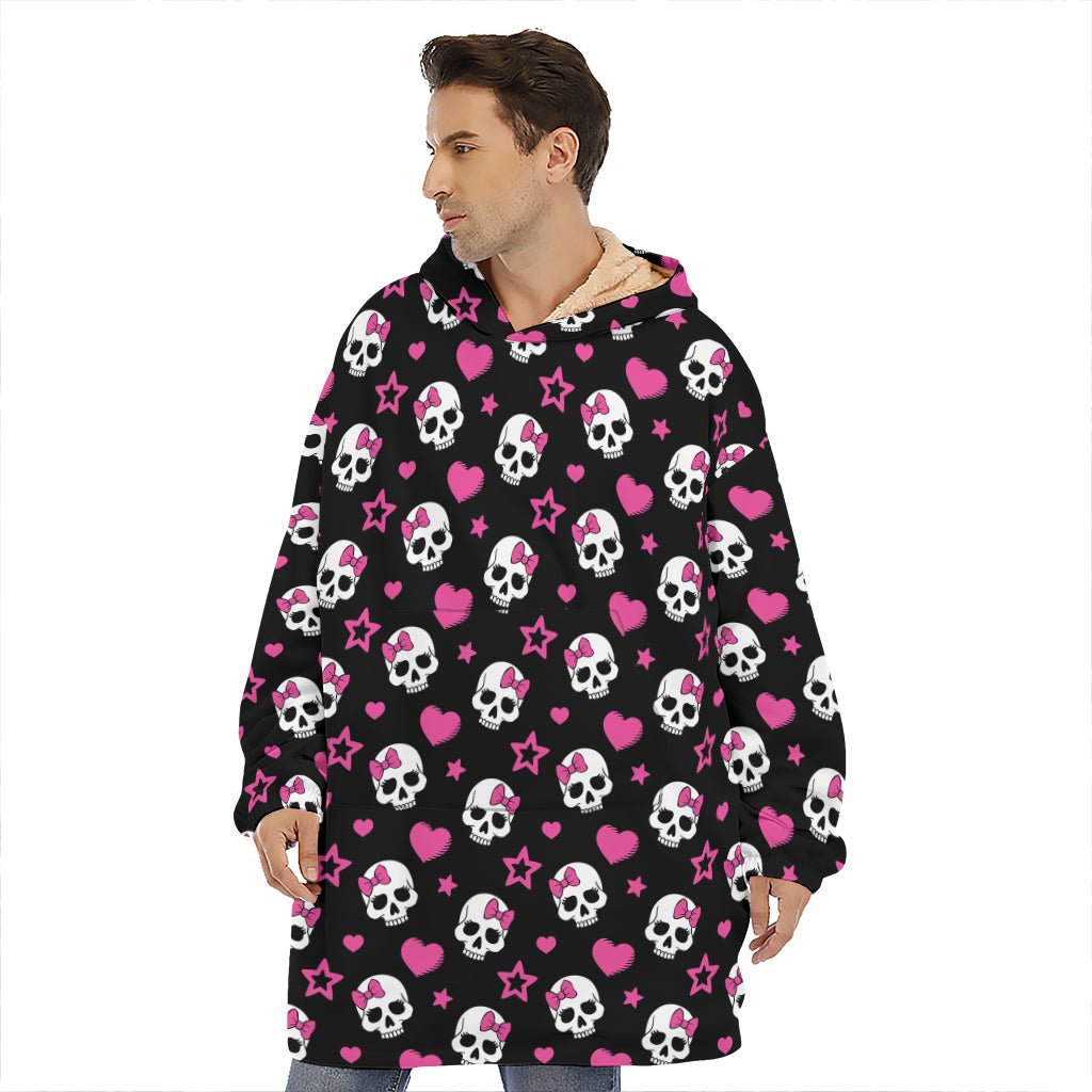 Girly Emo Skull Pattern Print Hoodie Blanket