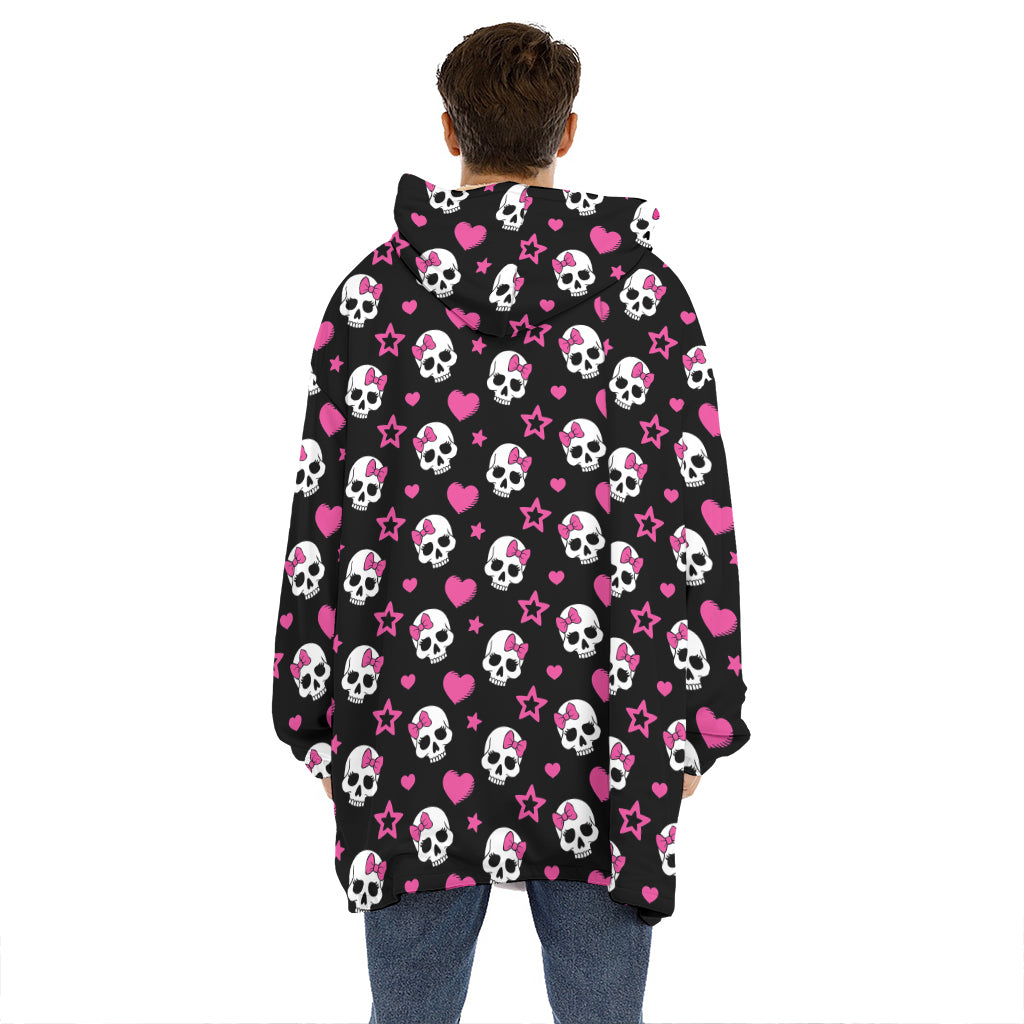 Girly Emo Skull Pattern Print Hoodie Blanket