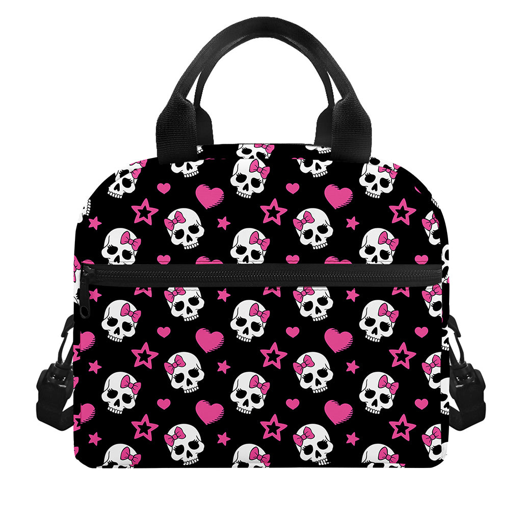 Girly Emo Skull Pattern Print Insulated Lunch Bag