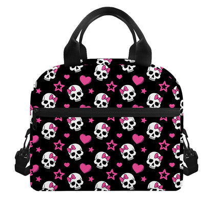 Girly Emo Skull Pattern Print Insulated Lunch Bag