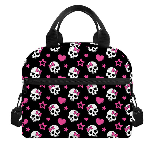 Girly Emo Skull Pattern Print Insulated Lunch Bag