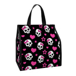 Girly Emo Skull Pattern Print Insulated Lunch Tote