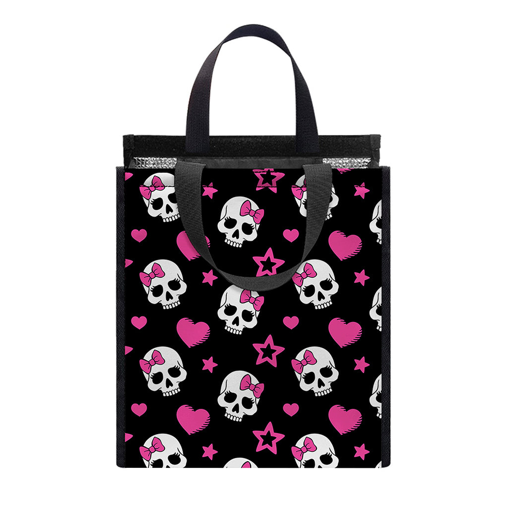 Girly Emo Skull Pattern Print Insulated Lunch Tote