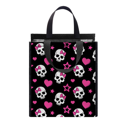 Girly Emo Skull Pattern Print Insulated Lunch Tote