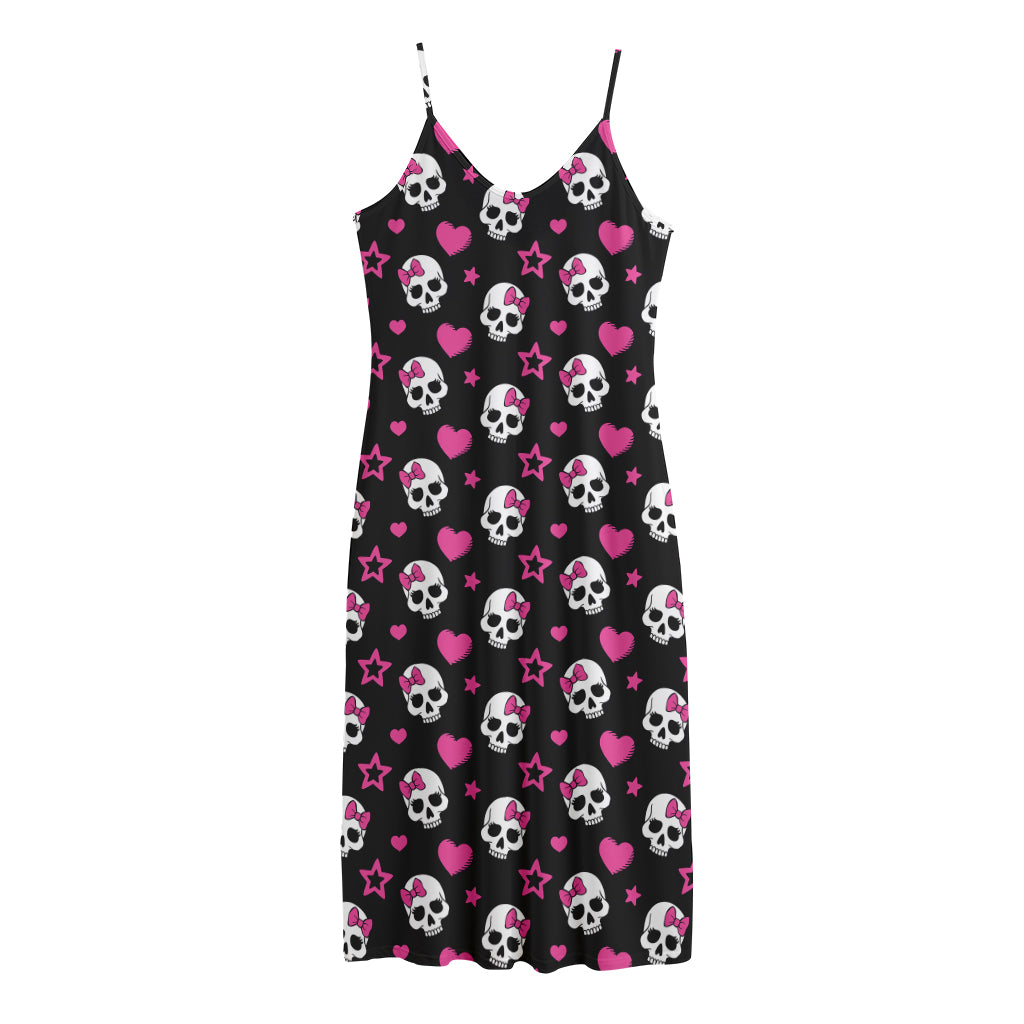 Girly Emo Skull Pattern Print Jersey Midi Cami Dress