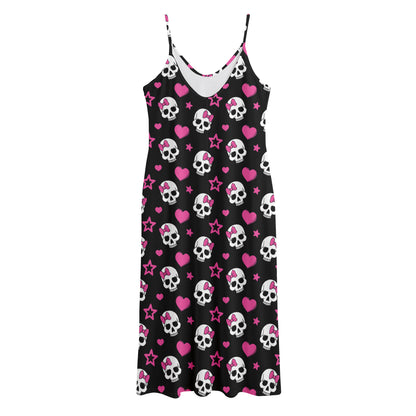 Girly Emo Skull Pattern Print Jersey Midi Cami Dress