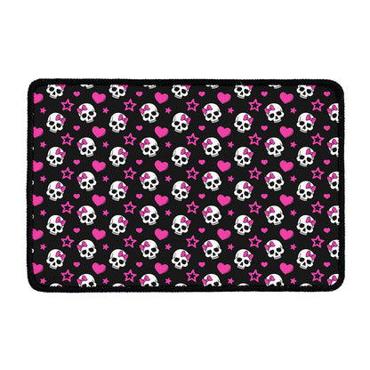 Girly Emo Skull Pattern Print Kitchen Mat
