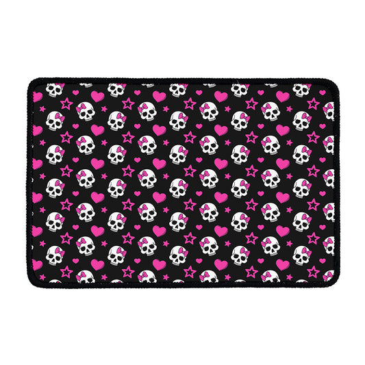 Girly Emo Skull Pattern Print Kitchen Mat