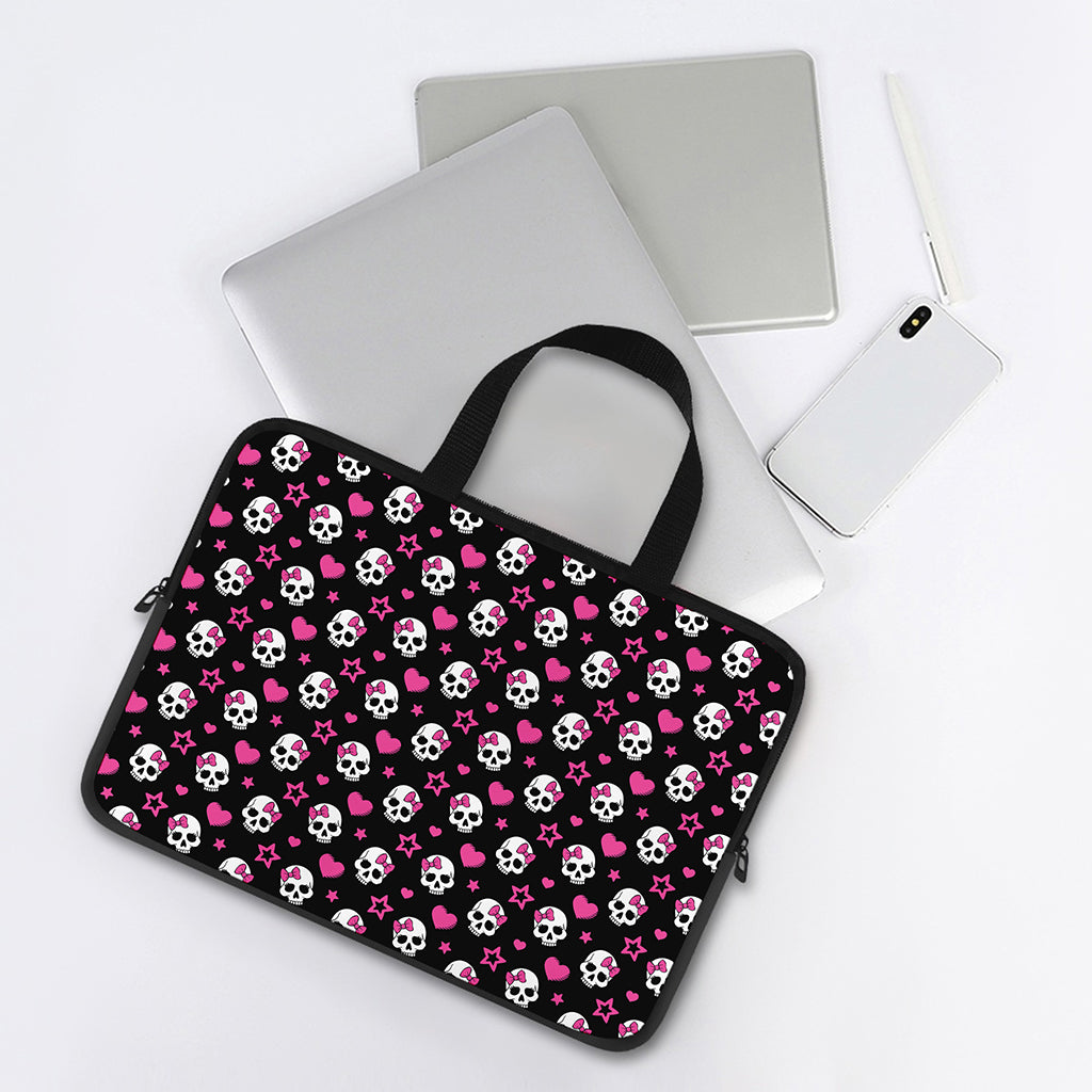 Girly Emo Skull Pattern Print Laptop Sleeve With Handle