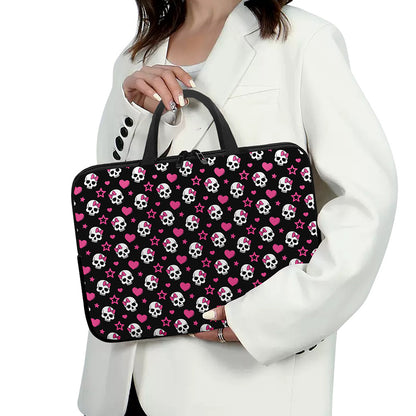 Girly Emo Skull Pattern Print Laptop Sleeve With Handle
