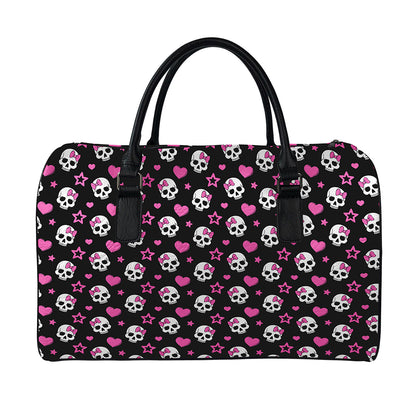 Girly Emo Skull Pattern Print Leather Duffle Bag