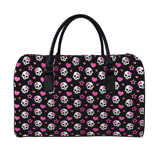 Girly Emo Skull Pattern Print Leather Duffle Bag
