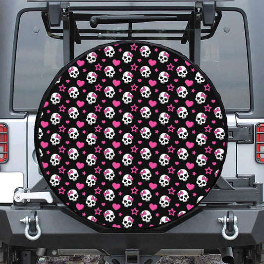 Girly Emo Skull Pattern Print Leather Spare Tire Cover