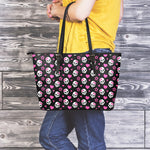Girly Emo Skull Pattern Print Leather Tote Bag