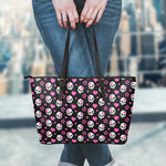 Girly Emo Skull Pattern Print Leather Tote Bag