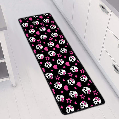 Girly Emo Skull Pattern Print Long Kitchen Mat