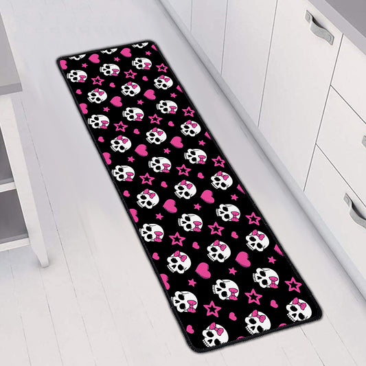 Girly Emo Skull Pattern Print Long Kitchen Mat