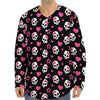 Girly Emo Skull Pattern Print Long Sleeve Baseball Jersey