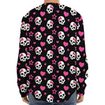 Girly Emo Skull Pattern Print Long Sleeve Baseball Jersey