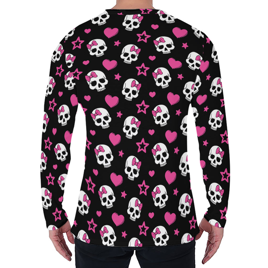 Girly Emo Skull Pattern Print Men's Long Sleeve T-Shirt