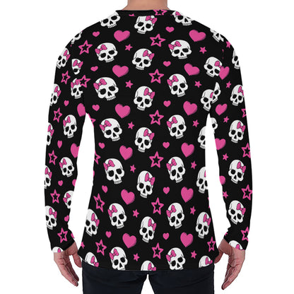 Girly Emo Skull Pattern Print Men's Long Sleeve T-Shirt