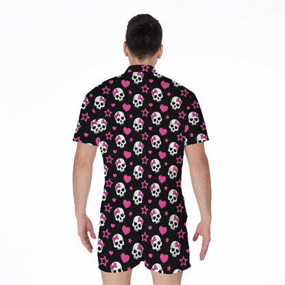 Girly Emo Skull Pattern Print Men's Rompers
