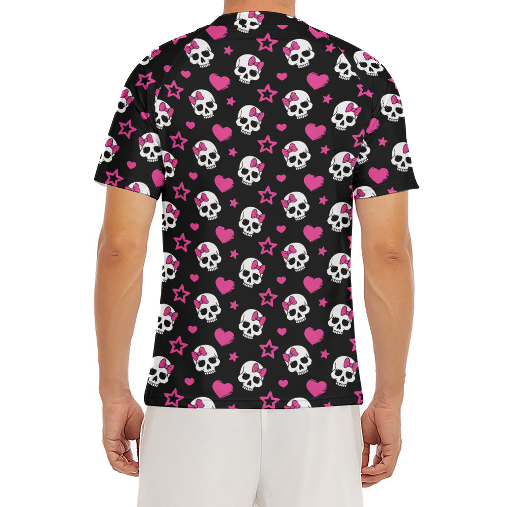 Girly Emo Skull Pattern Print Men's Short Sleeve Rash Guard