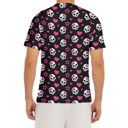 Girly Emo Skull Pattern Print Men's Short Sleeve Rash Guard