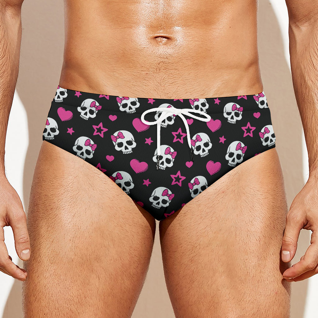 Girly Emo Skull Pattern Print Men's Swim Briefs