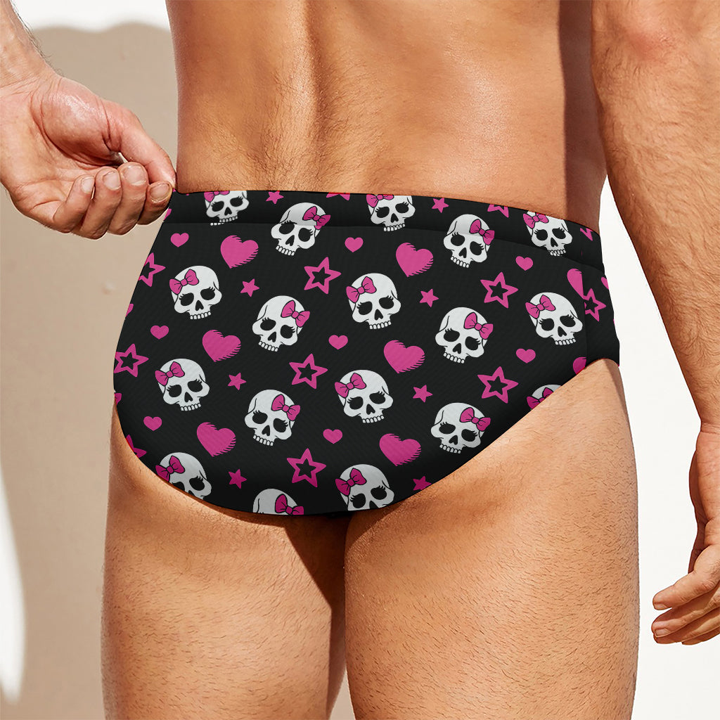 Girly Emo Skull Pattern Print Men's Swim Briefs