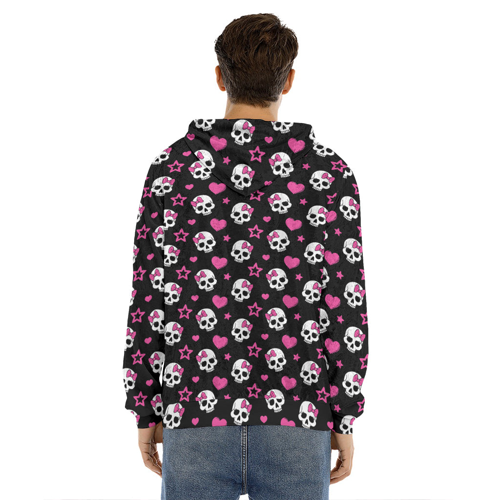 Girly Emo Skull Pattern Print Men's Velvet Pullover Hoodie