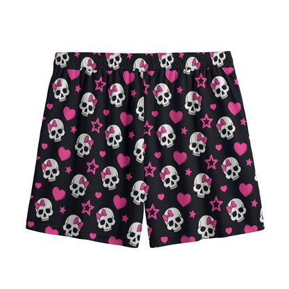 Girly Emo Skull Pattern Print Mesh Shorts