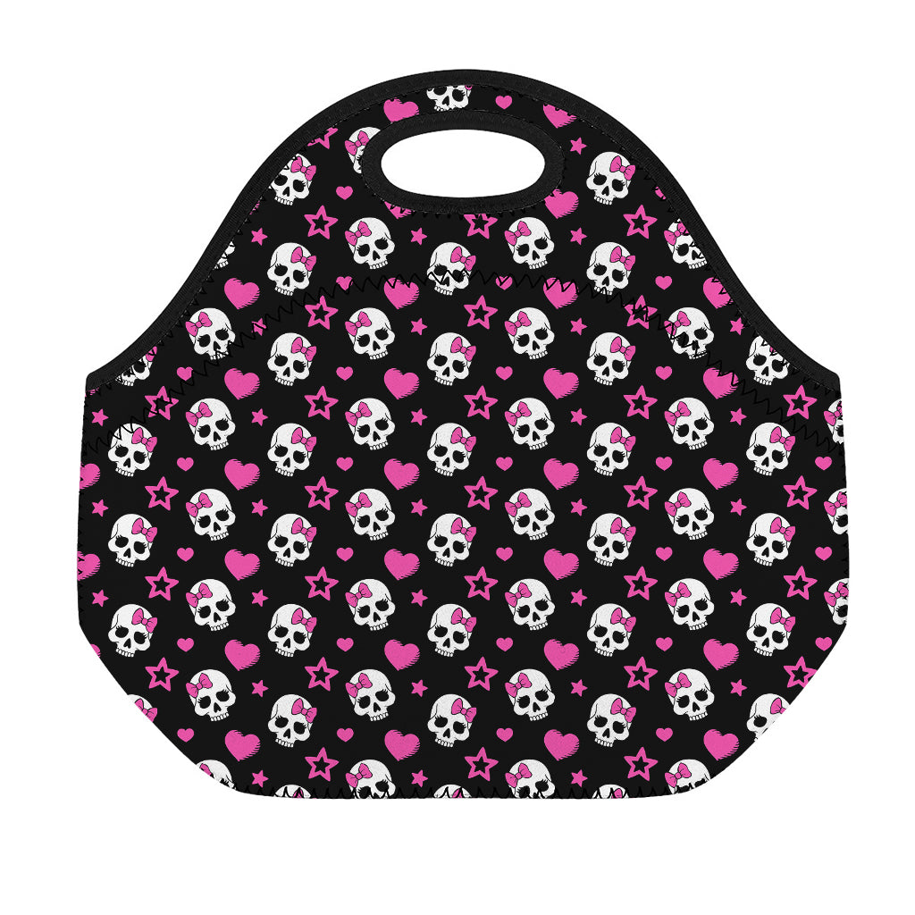 Girly Emo Skull Pattern Print Neoprene Lunch Bag