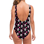 Girly Emo Skull Pattern Print One Piece Swimsuit