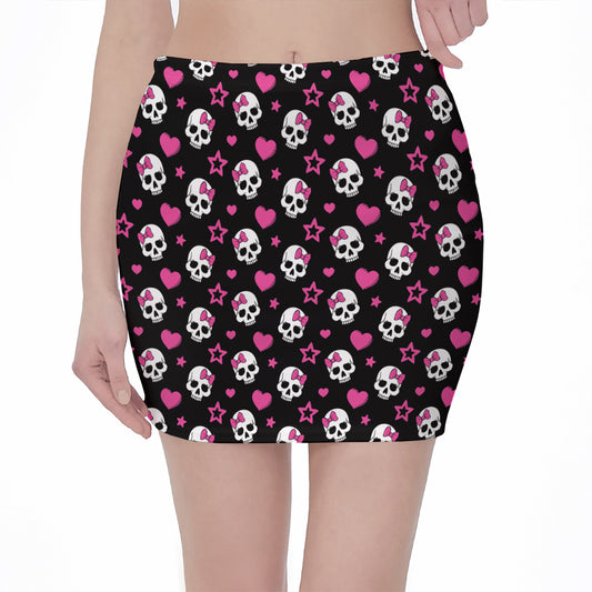 Girly Emo Skull Pattern Print Pencil Mini Skirt