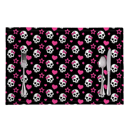 Girly Emo Skull Pattern Print Placemat