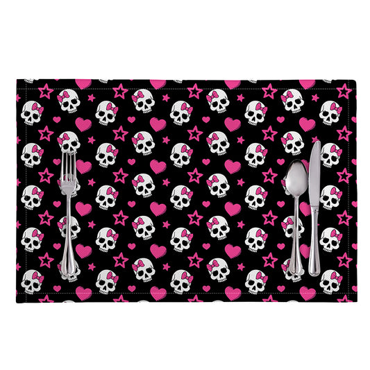 Girly Emo Skull Pattern Print Placemat