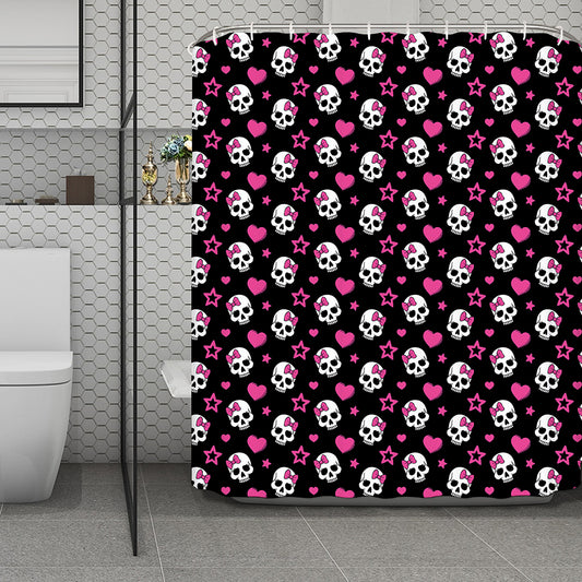 Girly Emo Skull Pattern Print Polyester Shower Curtain