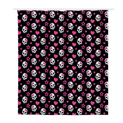 Girly Emo Skull Pattern Print Polyester Shower Curtain