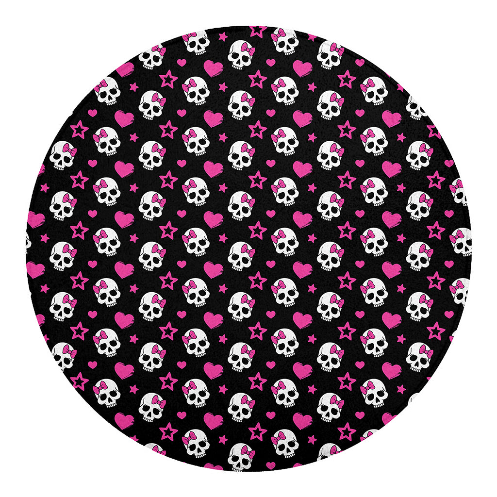 Girly Emo Skull Pattern Print Round Blanket