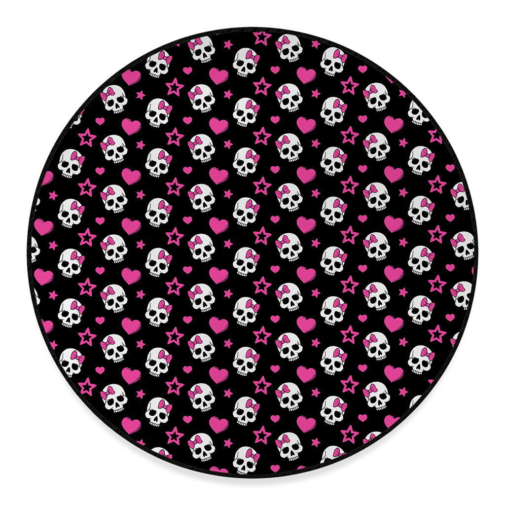 Girly Emo Skull Pattern Print Round Floor Mat