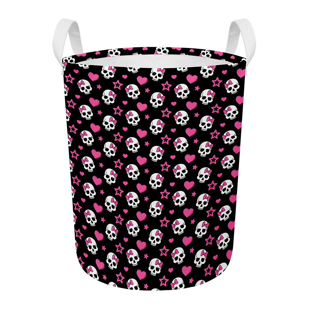 Girly Emo Skull Pattern Print Round Laundry Basket
