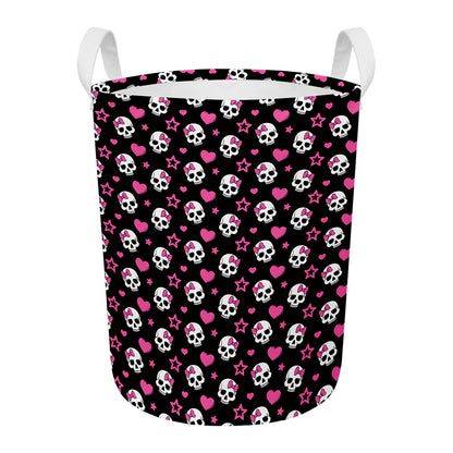 Girly Emo Skull Pattern Print Round Laundry Basket