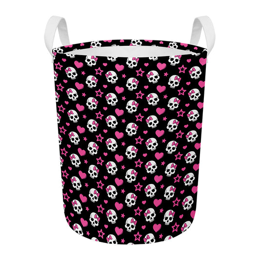 Girly Emo Skull Pattern Print Round Laundry Basket