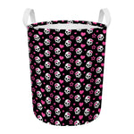 Girly Emo Skull Pattern Print Round Laundry Basket