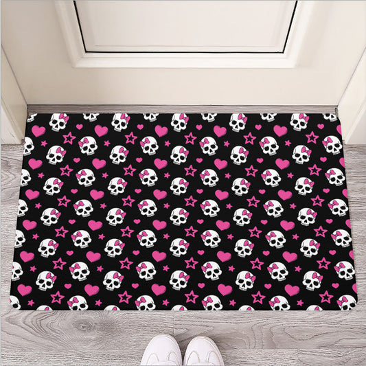 Girly Emo Skull Pattern Print Rubber Doormat